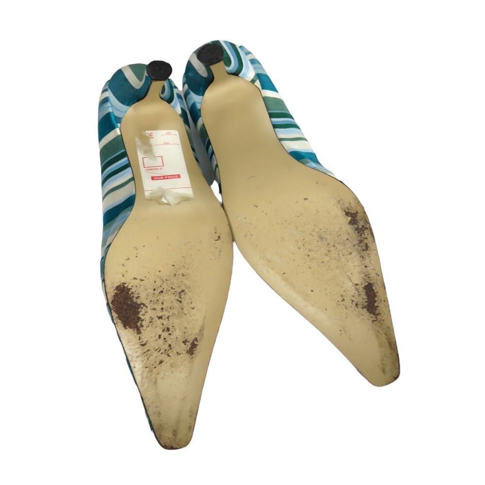 J. Renee 1980s Vintage Heels Satin Blue Striped Vintage Pumps Size 9 Retro - Picture 6 of 6